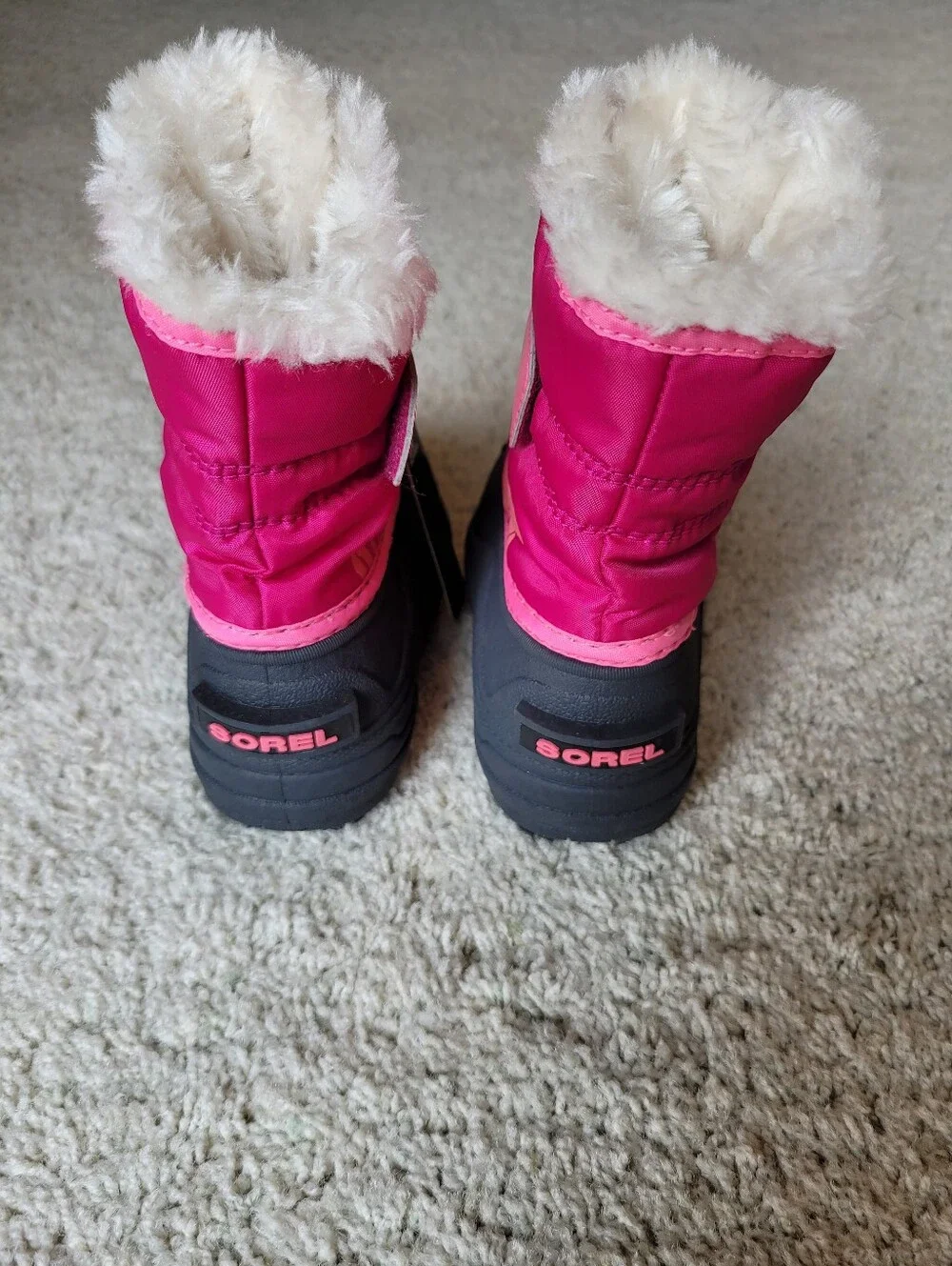 Sorel Kids' Pink & Gray Insulated Velcro Closure Snow Boots Waterproof 9